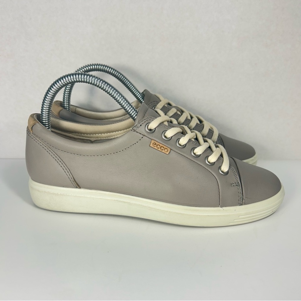 Ecco Soft 7 Oyster Grey Leather Lace-up Comfort Sneaker Shoe Casual Women’s Sz 6